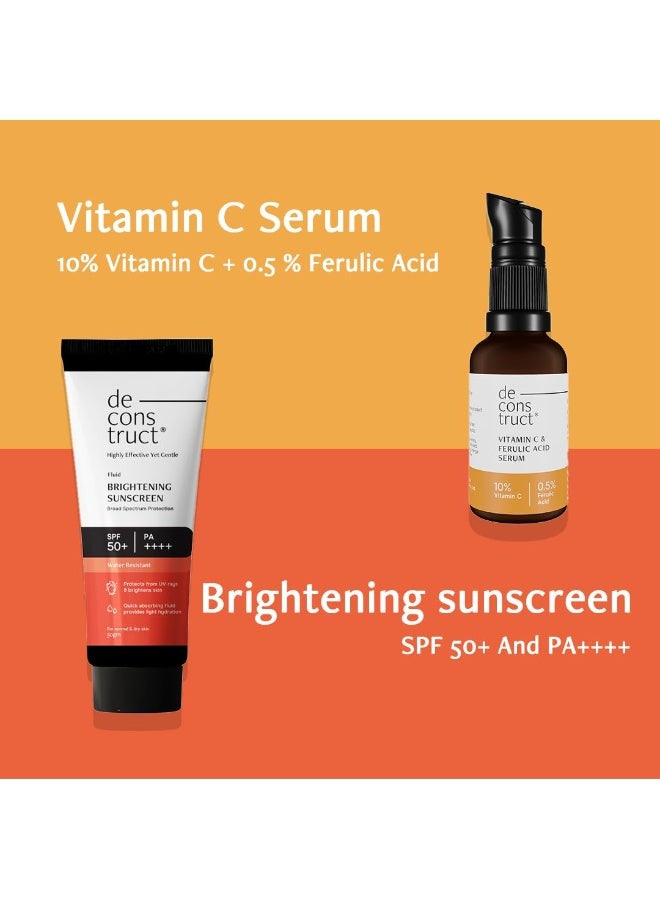 Deconstruct Brightening Protect Duo|10% Vitamin C Face Serum (30 Ml) + Brightening Sunscreen (50 G)|Get Glowing Skin With Sun|Spf 50+|No White Cast, Non Irritating & Quick Absorbing|Pack Of 2 - Image 2